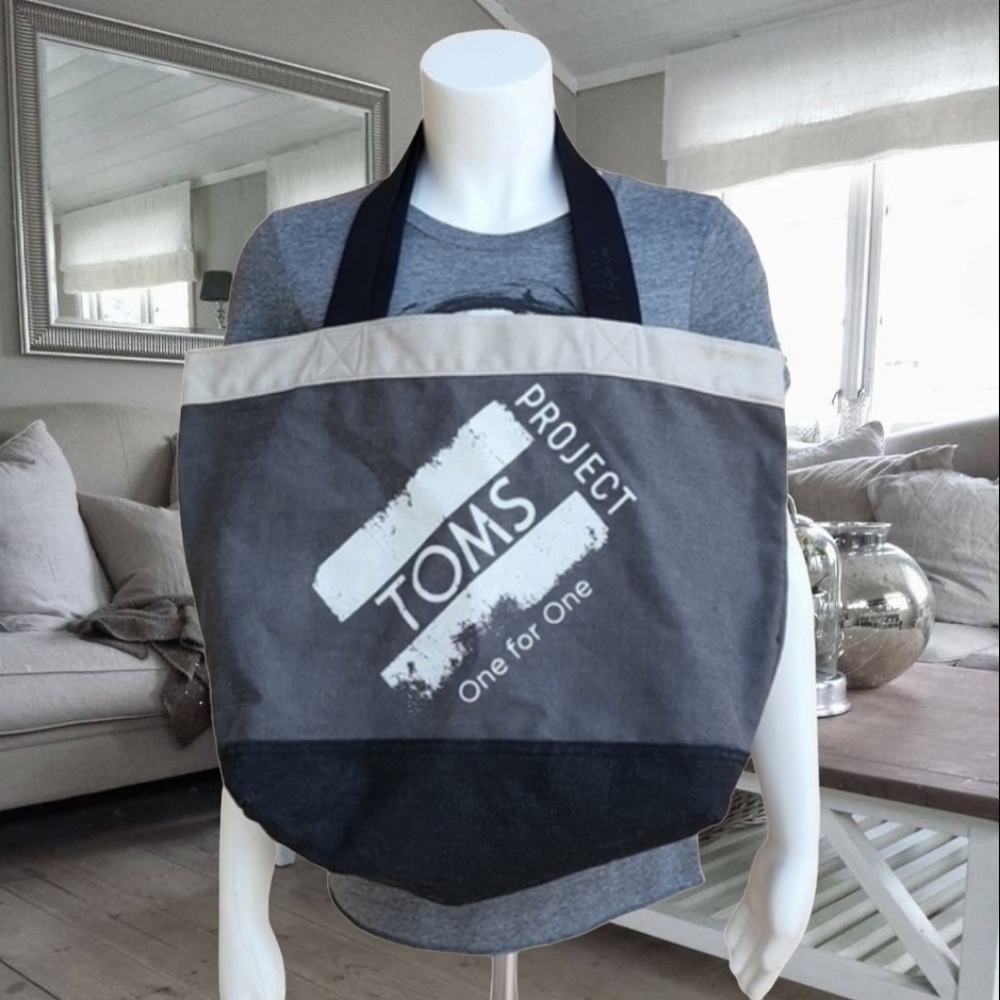 TOMS Shoes Oversized Canvas Bag Cotton Tote Shoulder Purse Gym Travel School - Picture 5 of 16